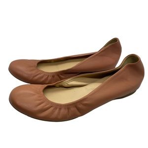 J Crew Classic Camel Beige Leather Scrunched Ballet Flats Shoes Women Sz 8.5